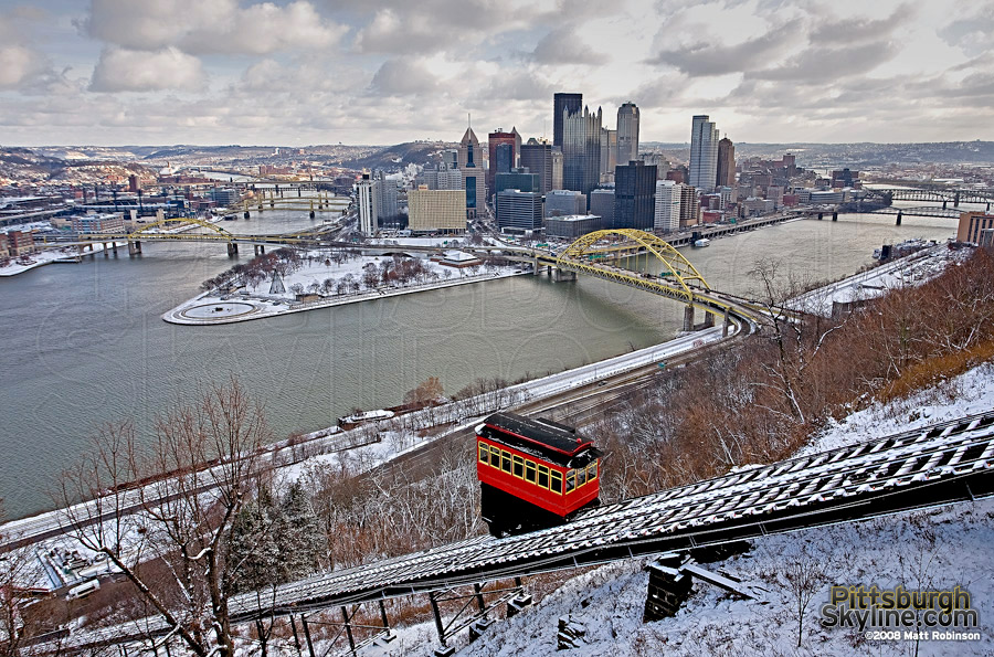 Wintry Pittsburgh Scene and the Duquesne Incline.