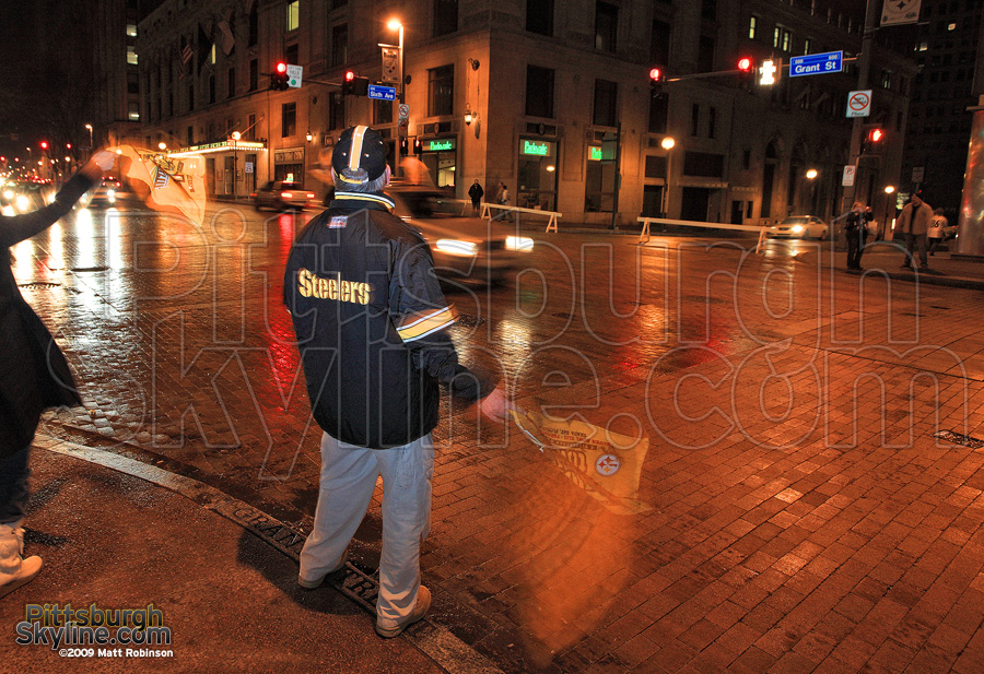 Steeler fans celebrate the night of the Superbowl 43 win.