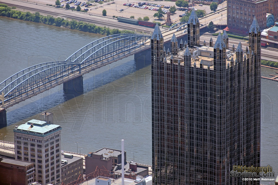 PPG Place aerial with Smithfield Street Bridge