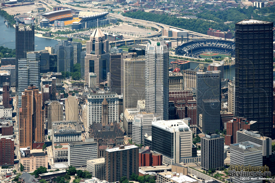 Aerial of Pittsburgh skyscrapers