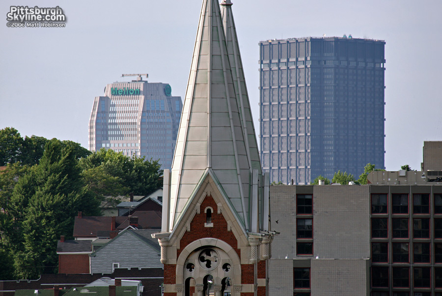 US Steel Building and One Mellon Center peek above a ridge