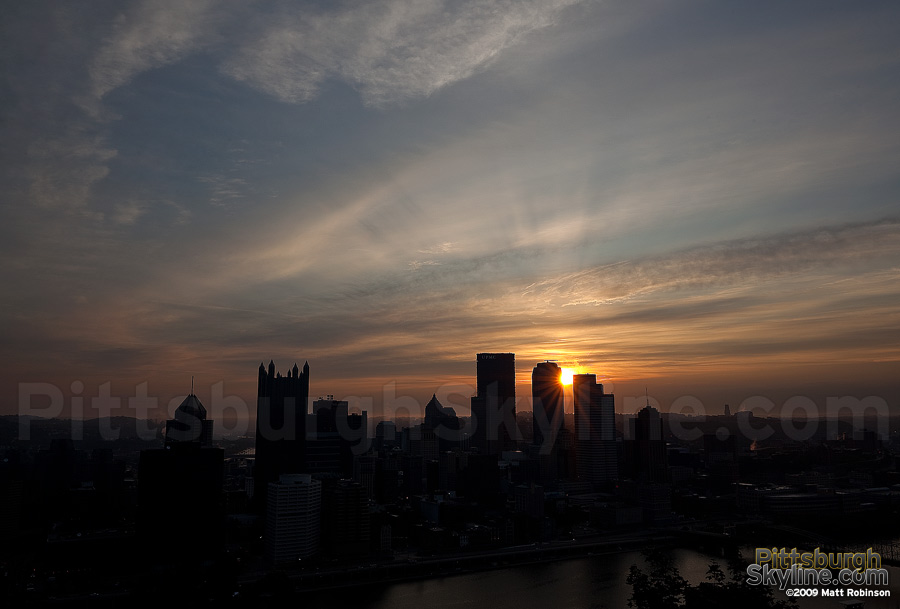 Sunburst behind the Pittsburgh Skyline