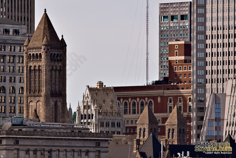 Union Trust Building and Allegheny County Courthouse.