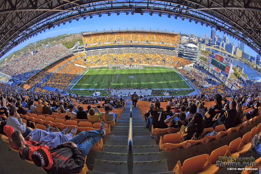 Fisheye of Heinz in the last seconds of a Steelers win over the Browns
