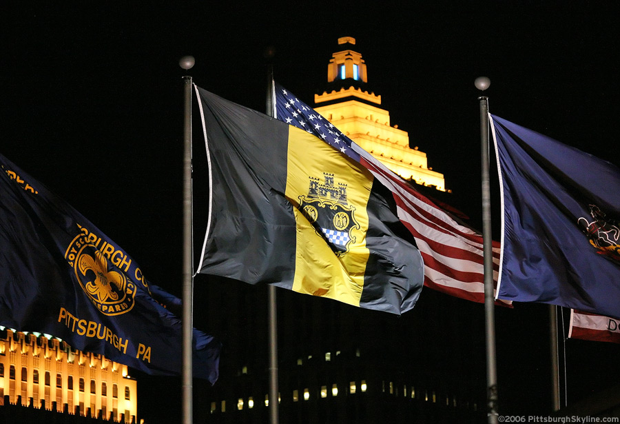 City of Pittsburgh flag at night
